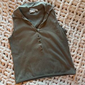 Vintage Army Green Tank Top with Collar Size Large 100% cotton blouse